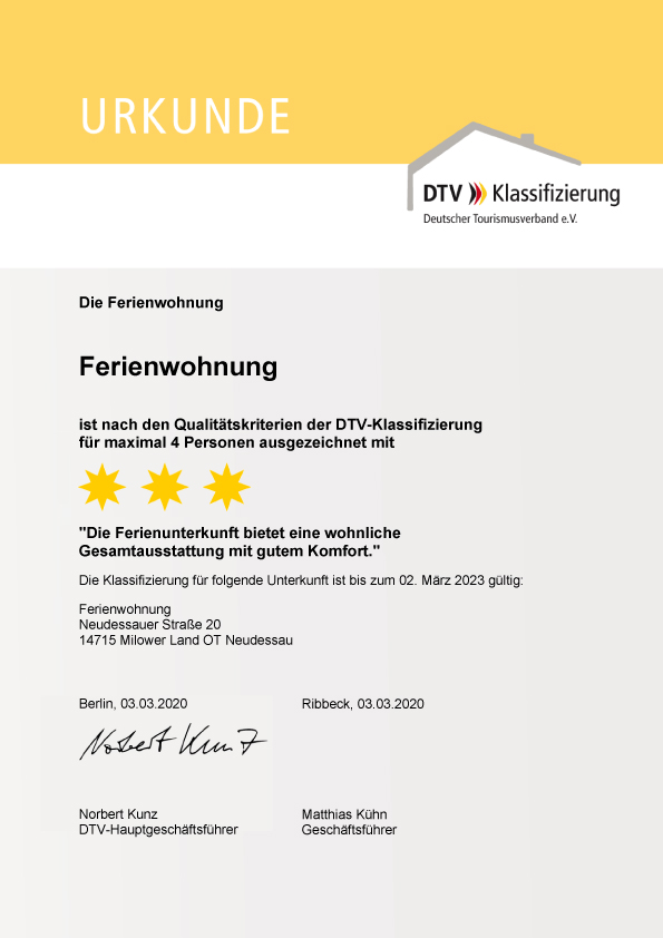 DTV-Klassifizierung Ferienwohnung Neu Dessau